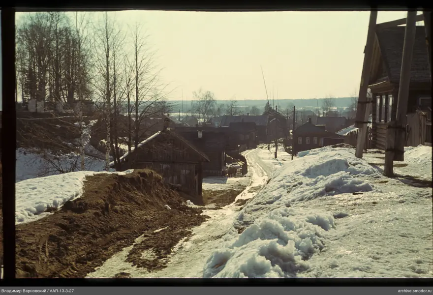 Village street with wooden houses