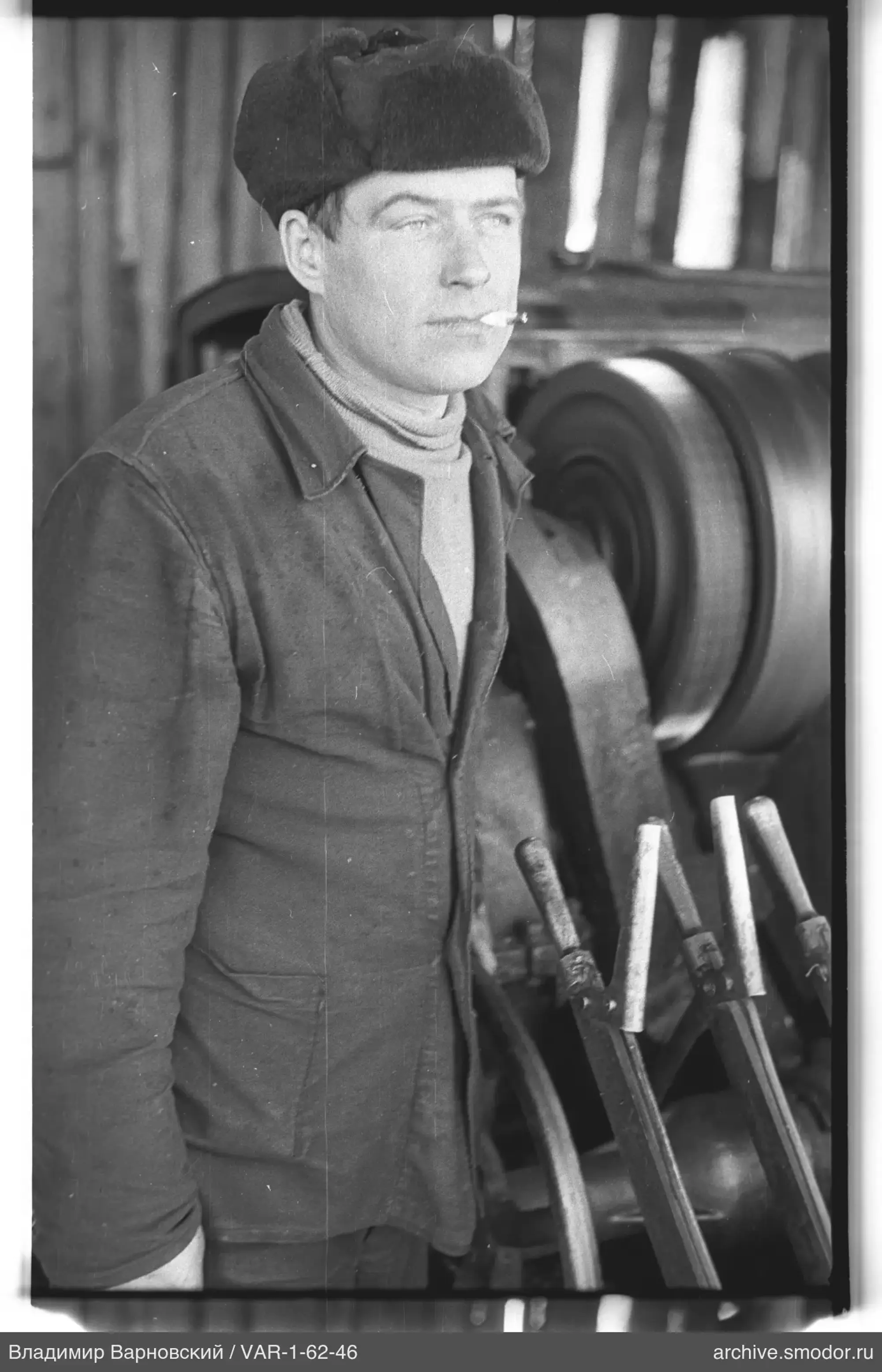 Profile portrait of a man with mechanical device