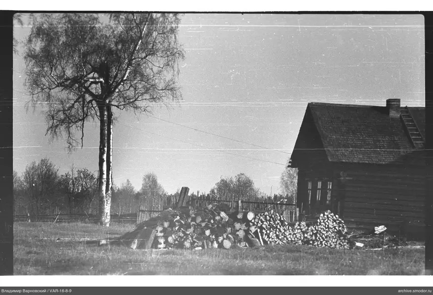 Holzstapel und Holzhaus