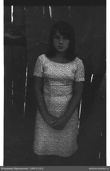 Woman in a geometric patterned dress
