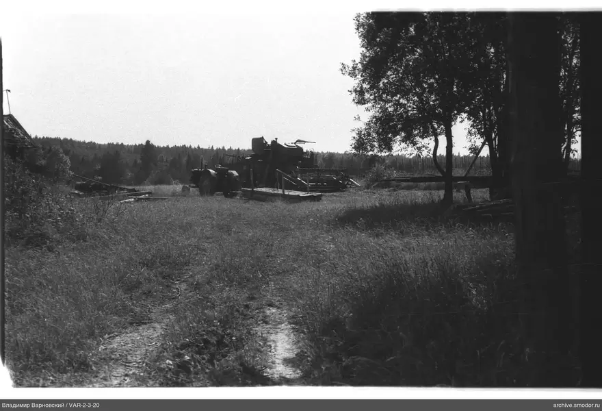Feld mit Maschinen und Bäumen