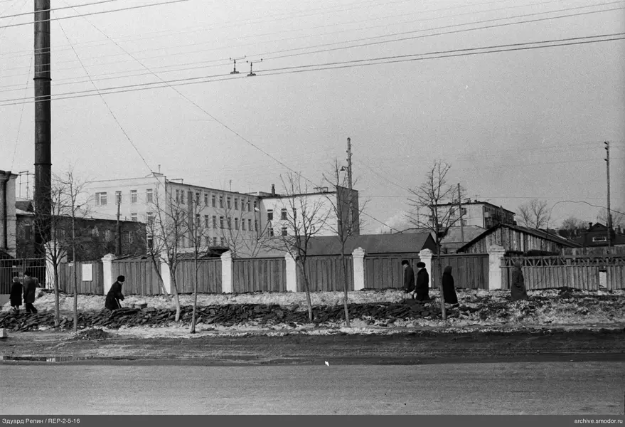 Улица с деревьями и людьми на тротуаре