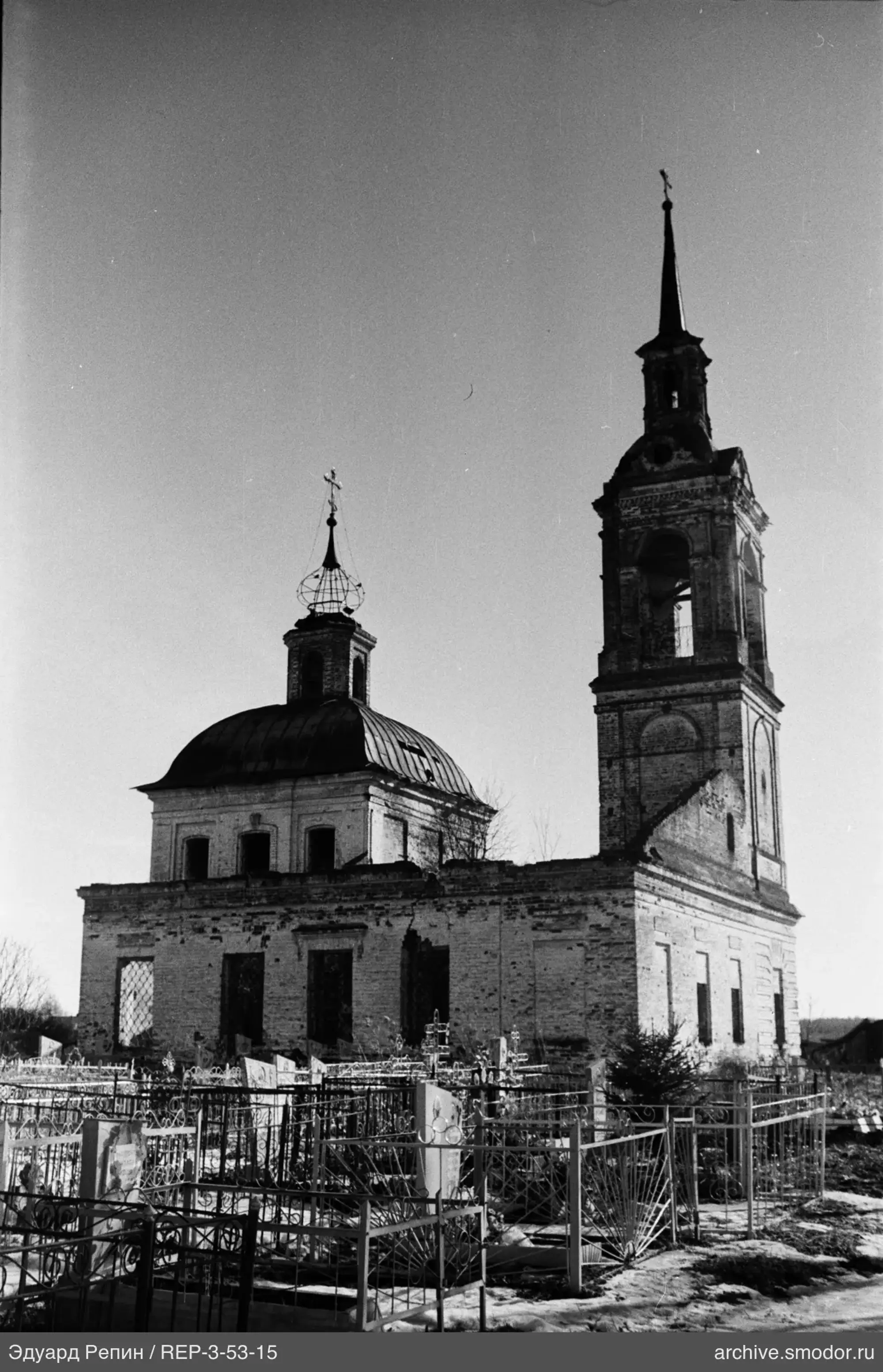 Brick church with dome and bell tower