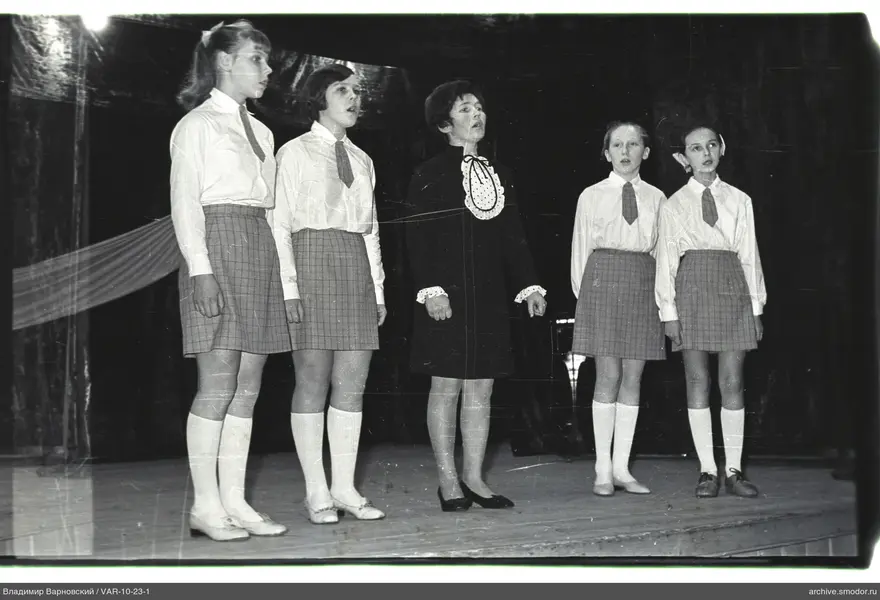 Group portrait of girls on stage