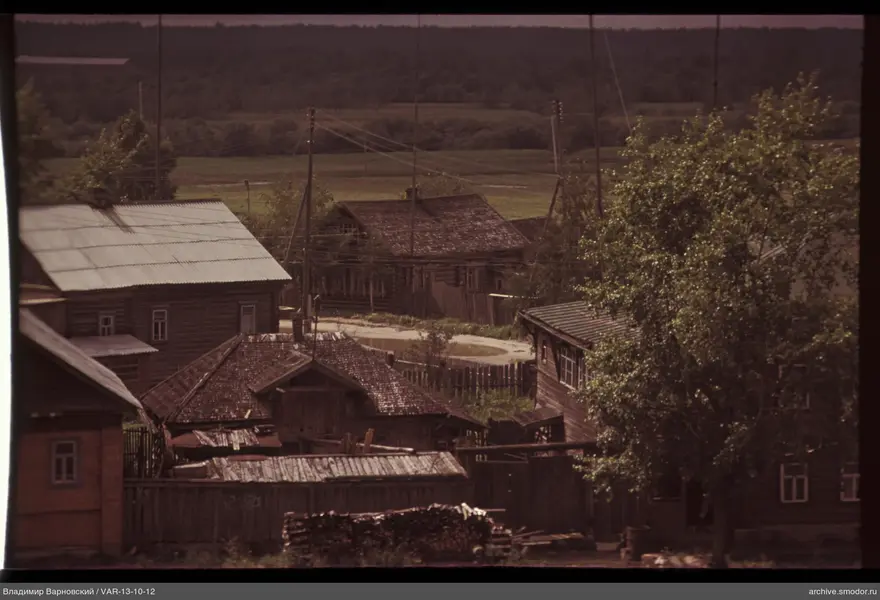 Wooden houses with different roofs