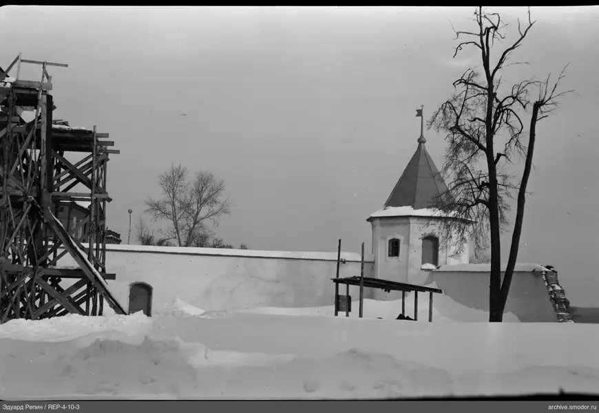 Крепостная стена с башней и деревьями