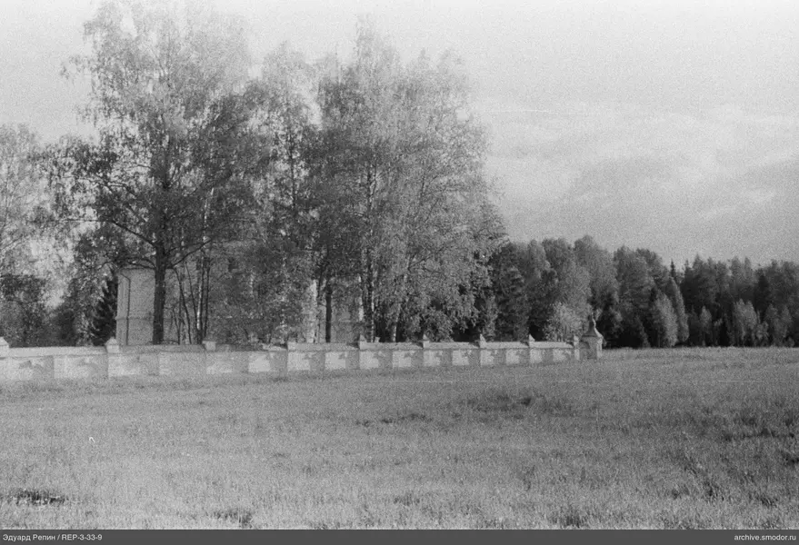 Landschaft mit Feld, Zaun und Bäumen