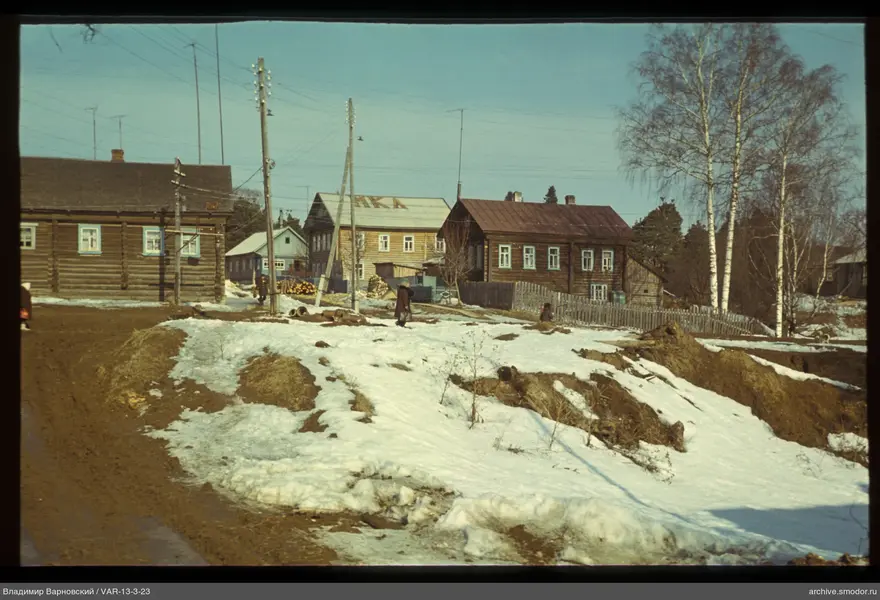 Village street with houses and people