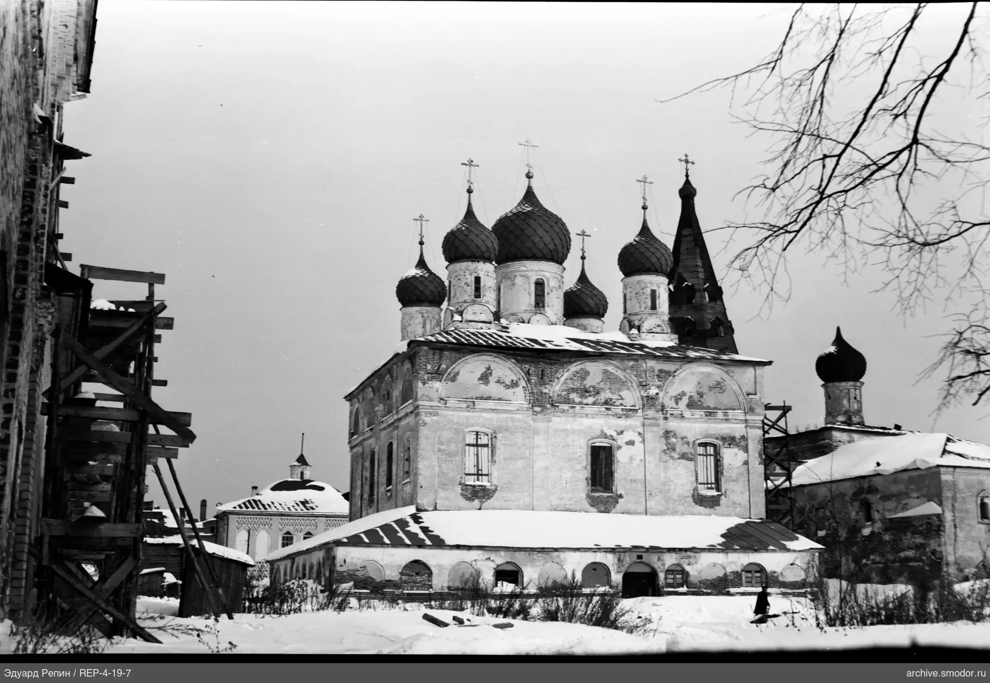 Church building with domes and bell tower