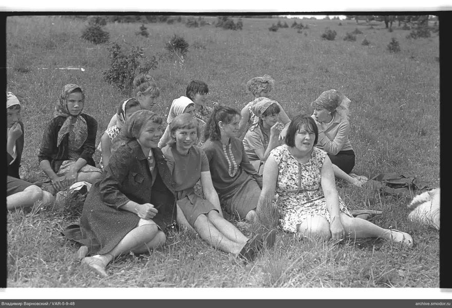 Group portrait of girls on the grass