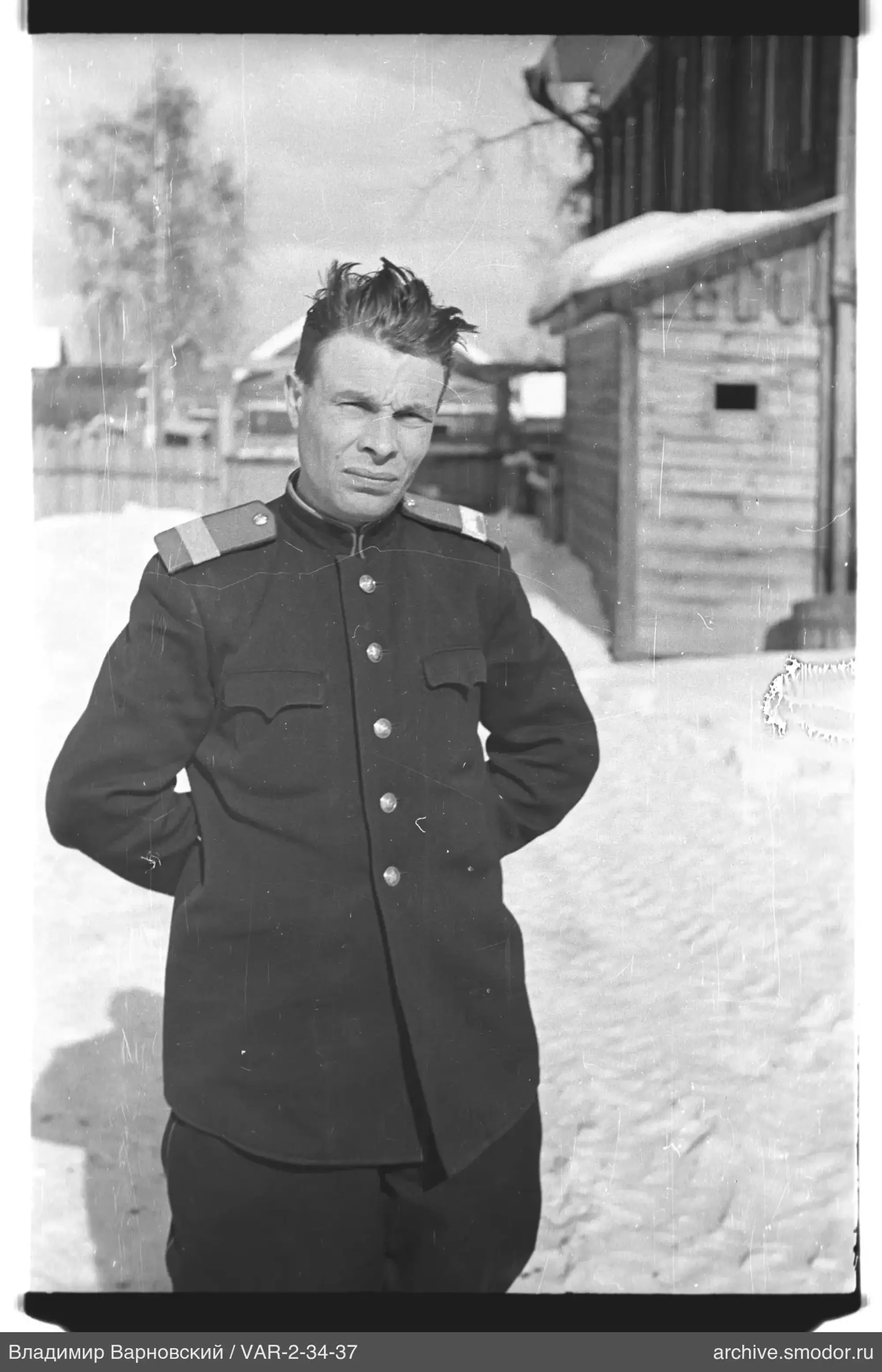Man in military uniform on snow