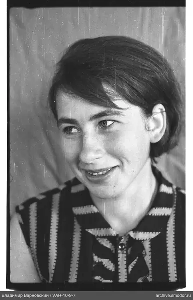 Portrait of a woman in striped clothing
