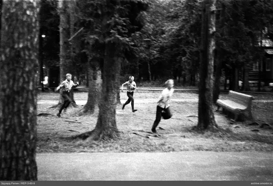 Drei Jungen laufen im Wald