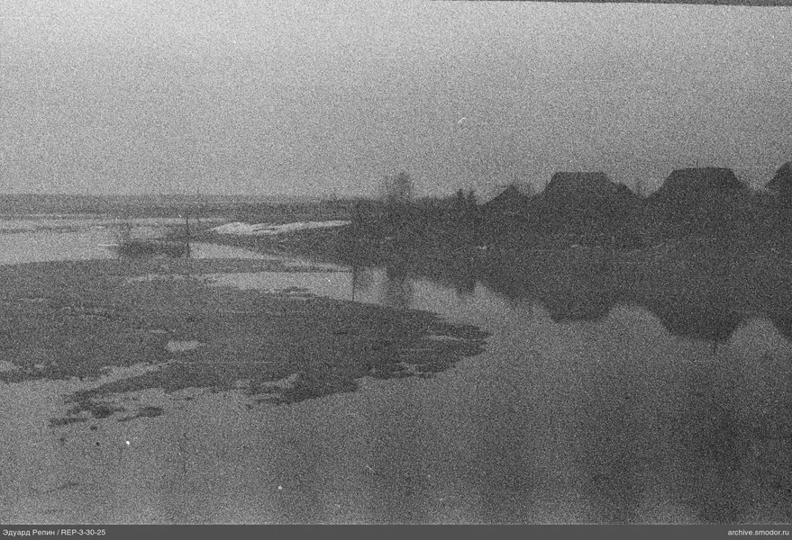 Fluss mit Häusern und Bäumen