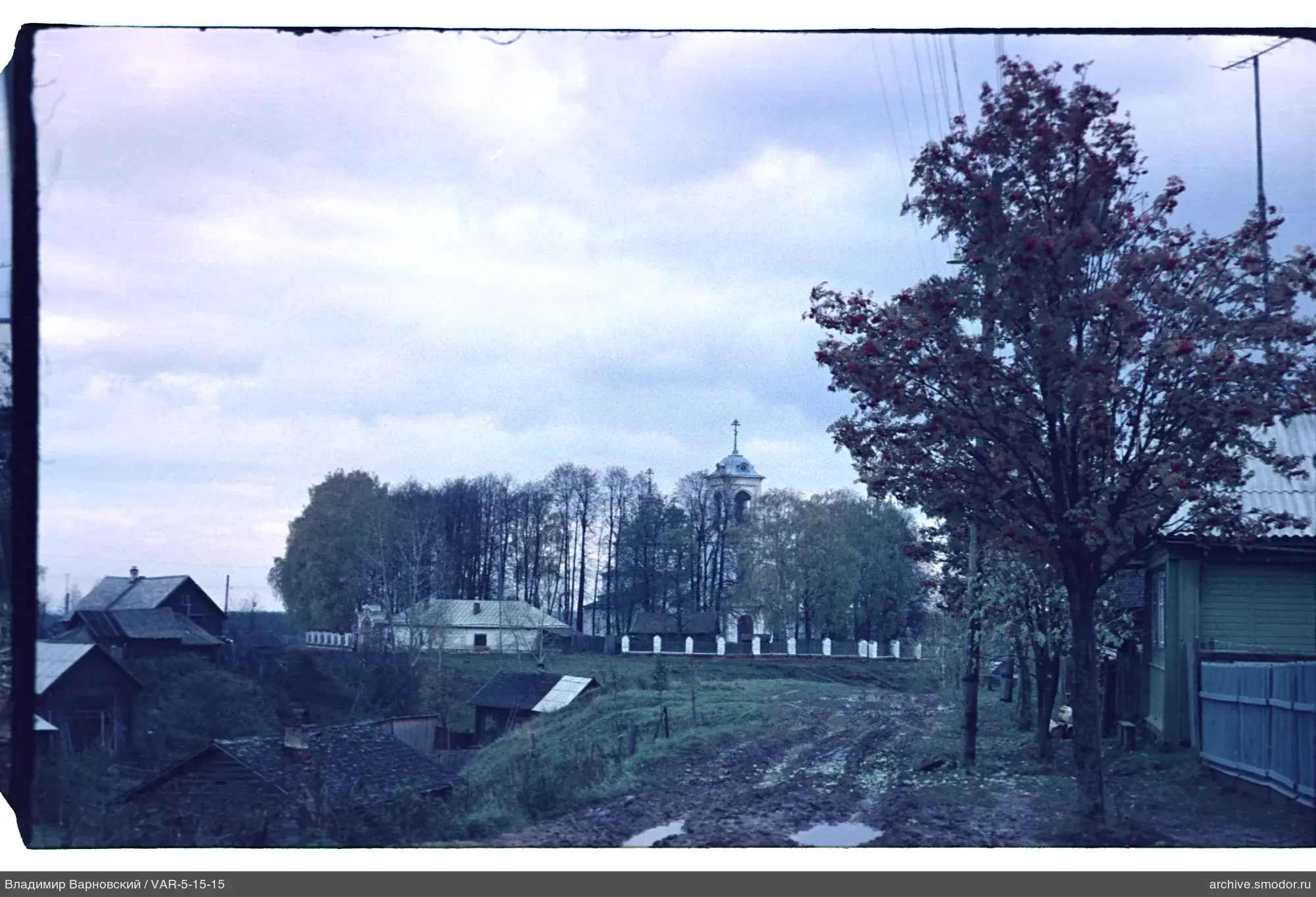 Village street with church and houses