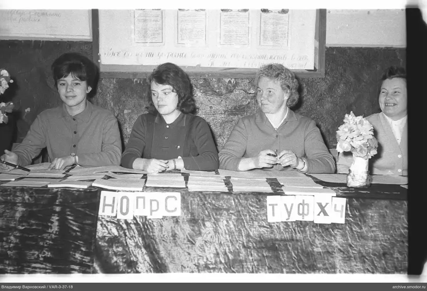 Gruppenporträt von Frauen am Tisch