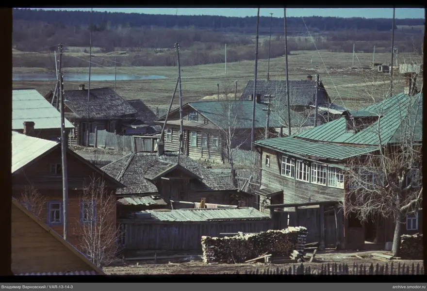 Wooden houses with different roofs