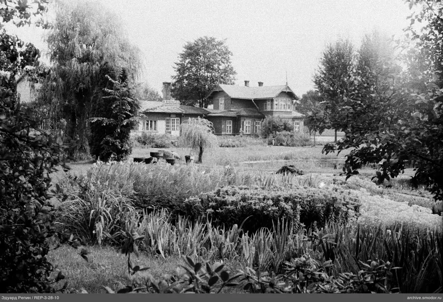Holzhaus umgeben von Bäumen und Pflanzen