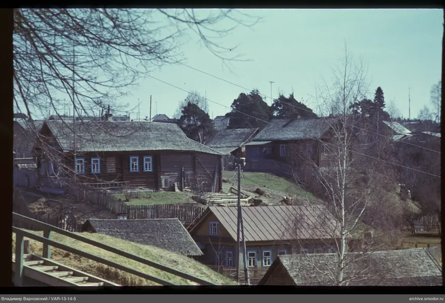 Wooden houses with fences and trees