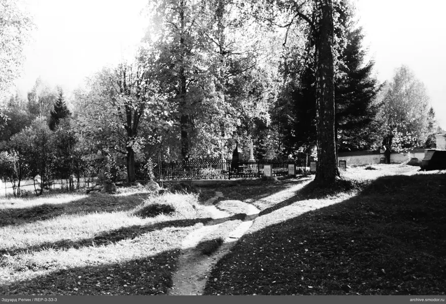 Waldlichtung mit Denkmälern und Zaun