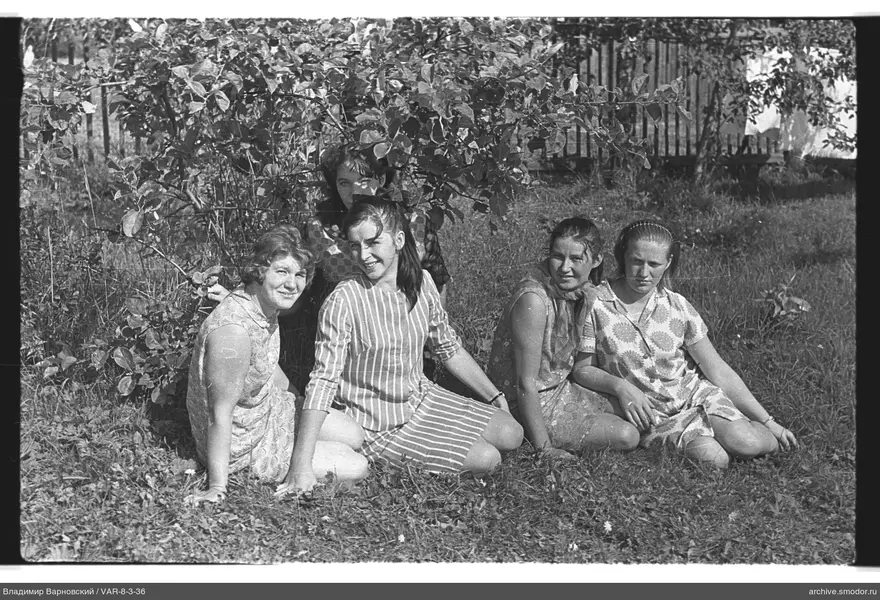 Gruppe von Frauen auf Gras neben Busch