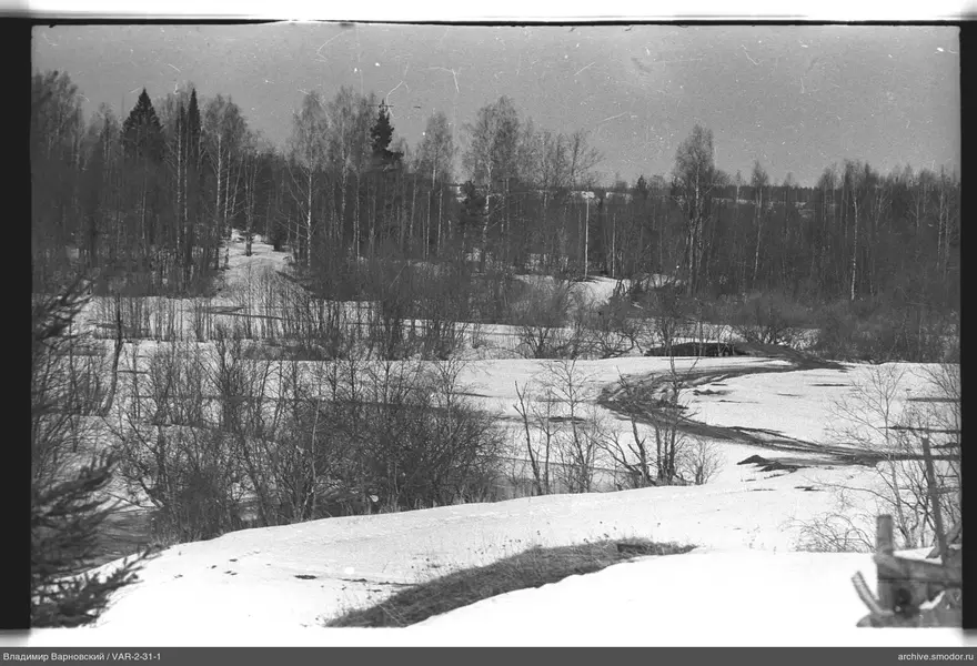 Заснеженный ландшафт с деревьями и конструкцией