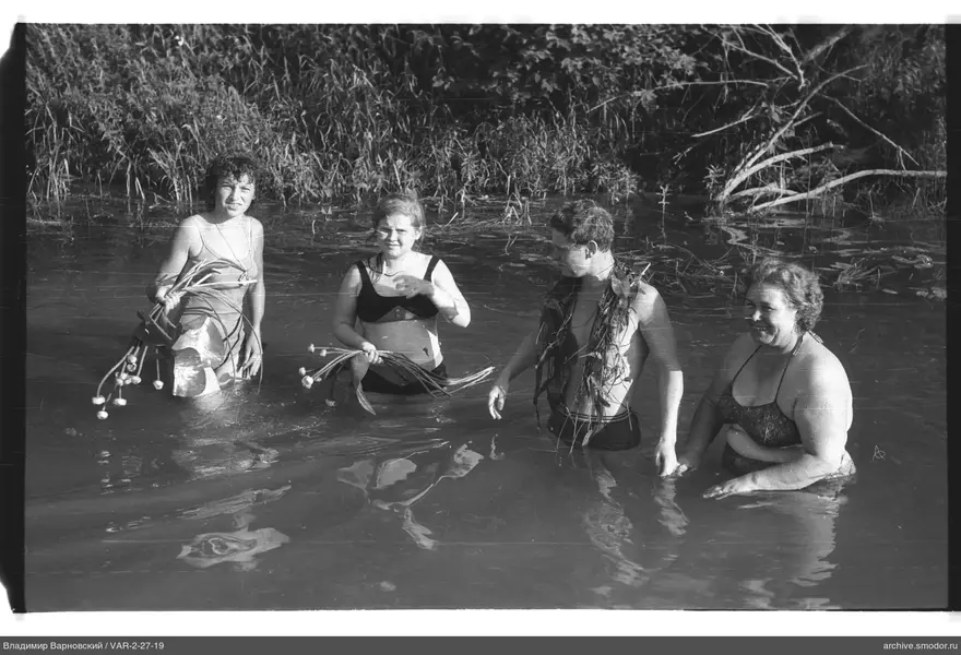 Gruppe im Wasser mit Pflanzen